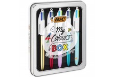 BIC My 4 Colours Box - Stylos-Billes Rétractables a Pointe Moyenne (1,0 mm), Boîte de 5