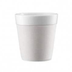 BODUM BISTRO Set 2 mugs en porcelaine avec bande silicone 0,17L blanc creme