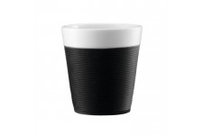 BODUM BISTRO Set 2 mugs en porcelaine avec bande silicone 0,17L noir et blanc