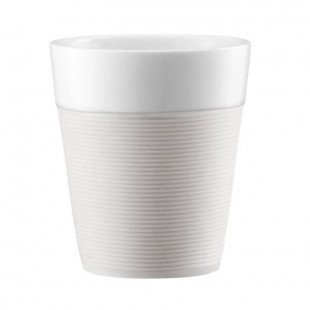 BODUM BISTRO Set 2 mugs en porcelaine avec bande silicone 0,3L blanc creme