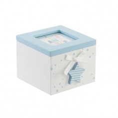 Boîte a bijoux enfant en bois et verre - 10x11x8 cm - Bleu
