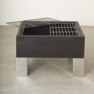 Braséro + barbecue carré avec pare-étincelles et 2 grilles - 68 x 68 cm