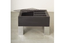 Braséro + barbecue carré avec pare-étincelles et 2 grilles - 68 x 68 cm