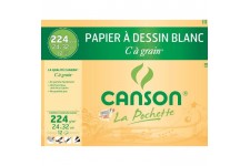 CANSON - Pochette papier dessin C a grain - 24 x 32 cm - 224g - 12 feuilles - Blanc