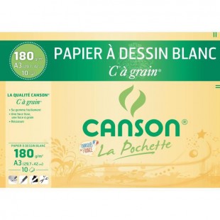 CANSON Pochette papier C a grain - 29,7 x 42 cm - 180 g - 10 feuilles - Blanc