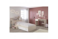 CHARLEMAGNE Chambre enfant complete Tete de lit + lit + bureau - Style contemporain - Décor acacia clair et blanc