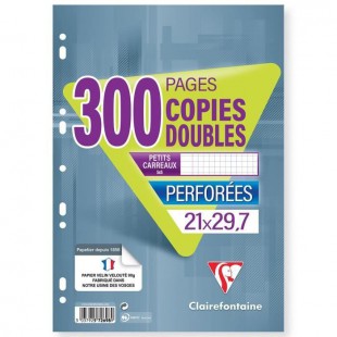 CLAIREFONTAINE - Copies doubles blanches - Perforées - 21 x 29,7 - 300 pages 5 x 5 - Papier P.E.F.C 90G