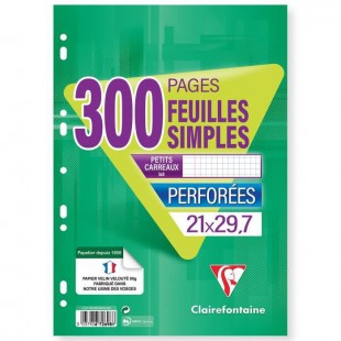 CLAIREFONTAINE - Feuilles simples blanches - 4 coloris assortis - Perforées - 21 x 29,7 - 300 pages 5 x 5 - Papier P.E.F.C 90G
