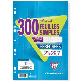 CLAIREFONTAINE - Feuilles simples blanches - Perforées - 21 x 29,7 - 300 pages Seyes - Papier P.E.F.C 90G