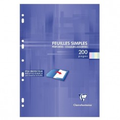CLAIREFONTAINE - Feuilles simples couleurs - 4 coloris assortis - Perforées - 21 x29,7 - 200 pages Seyes - Papier P.E.F.C 90G
