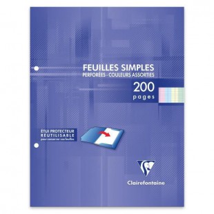 CLAIREFONTAINE - Feuilles simples couleurs - 4 couleurs - Perforées - 17 x 22 - 200 pages Seyes - Papier P.E.F.C 90G