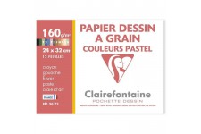 CLAIREFONTAINE - Pochette dessin - Papier a grain P.E.F.C - 24 x 32 - 12 feuilles - 160G - Pastel