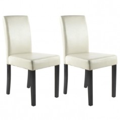 CLARA Lot de 2 chaises de salle a manger - Simili ivoire - Classique - L 43 x P 45 cm