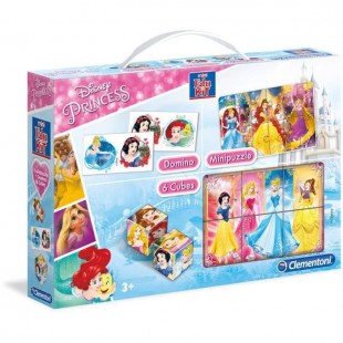 CLEMENTONI Mini Edukit - Disney Princesses - Dominos, Puzzle et 6 Cubes