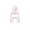 Coiffeuse avec Miroir + Tabouret - Décor rose et pied en bois - L 66 x P 36,5 x H 127