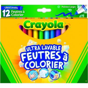 Crayola - 12 Feutres a colorier ultra lavables - boîte française - se nettoie sans frotter