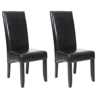 CUBA Lot de 2 chaises de salle a manger - Simili noir- Style contemporain - L 48 x P 64 cm
