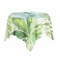 DEKOANDCO Nappe carrée végétal blanc - 100x100 cm - 4 pompons amovibles- Imprimé vert