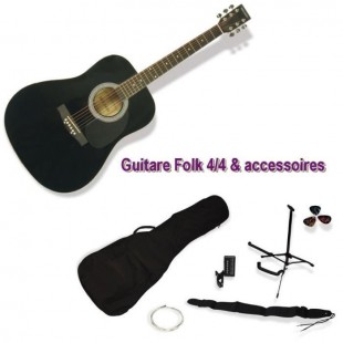 DELSON Pack Guitare Folk Montana noir + accessoire