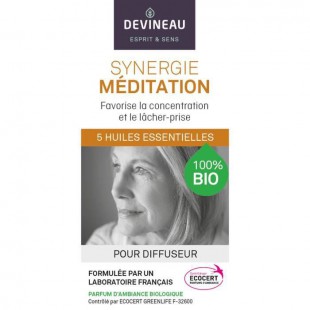 DEVINEAU Huile essentielle pour diffuseur - Parfum d'ambiance 100% biologique - 10 ml - Synergie méditation