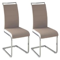 DYLAN Lot de 2 chaises de salle a manger - Simili taupe et blanc - Contemporain - L 42,5 x P 56 cm