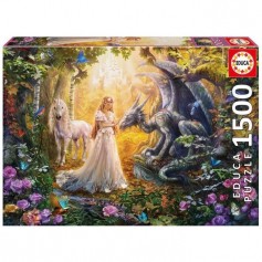 EDUCA Puzzle 1500 Dragon, Princesse Et Licorne