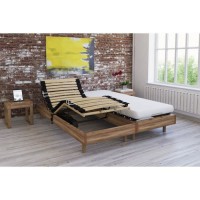 Ensemble relaxation matelas + sommiers électriques décor chene clair 2x70x190 - Mousse - 14 cm - Ferme - TALCA
