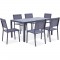 Ensemble repas de jardin - table 160 cm plateau verre + 6 chaises aluminium gris