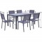 Ensemble repas de jardin - table 160 cm plateau verre + 6 chaises aluminium gris