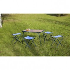 EREDU Set Table camping avec Tabourets 541/Tx - 95x60 cm - Marron et Bleu