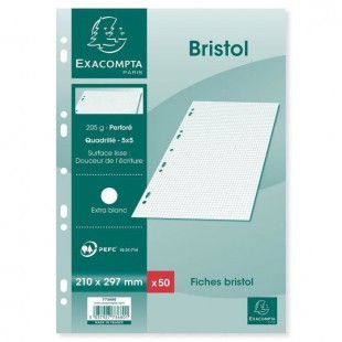 EXACOMPTA - 50 Fiches Bristol blanches - 21 x 29,7 - Non perforées - 5 x 5