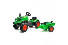 FALK - Tracteur a pédales X Tractor vert avec capot ouvrant et remorque inclus