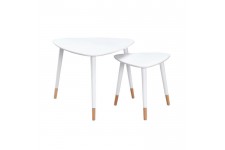 FINLANDEK 2 tables basses gigognes triangulaires LIMPIA scandinave - Blanc mat et bois naturel - L 60 x l 60 cm et L 45 x l 45 c