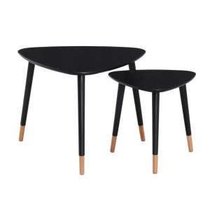 FINLANDEK 2 tables basses gigognes triangulaires LIMPIA scandinave - Noir mat et bois naturel - L 60 x l 60 cm et L 45 x l 45 cm