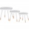 FINLANDEK Lot de 3 tables gigognes rondes SVEN scandinave - Plateau blanc + pieds pin massif bicolore - Ø 46, 40 et 35 cm