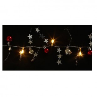 Guirlande de Noël boules et étoiles - 10 LED blanc - L 1 m