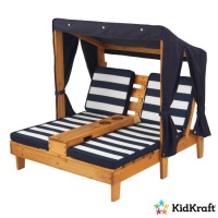 KIDKRAFT - Double chaise longue enfant en bois avec porte-gobelets - marine