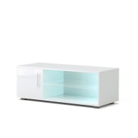 KORA Meuble TV contemporain avec éclairage LED laqué blanc - L 100 cm