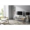 LISS Meuble TV 2 tiroirs - Blanc et gris anthracite ciré - L 139 x P 37 x H 50 cm
