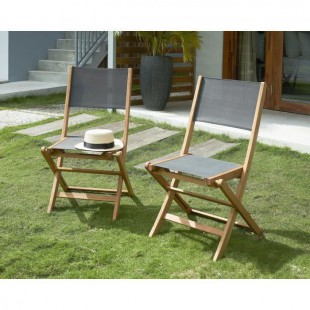 Lot de 2 chaises en bois d'acacia FSC et textilene - Gris