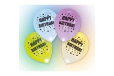 Lot de 4 Ballons avec LED - Latex - Happy Birthday - 27,5 cm