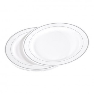 Lot de 6 assiettes blanches avec liseré argent diametre 23 cm