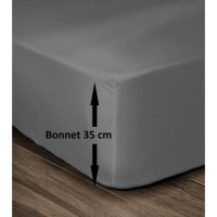 LOVELY HOME Drap Housse 100% Coton 140x190cm - Bonnet 35cm - Gris foncé