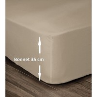 LOVELY HOME Drap Housse 100% Coton 180x200cm - Bonnet 35cm - Beige