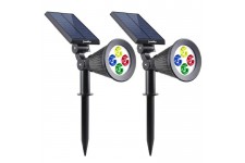 LUMISKY Pack de 2 Spots solaires extérieur étanches - 4 LEDs colorées - 200 Lm - Tete pivotante a 90°C