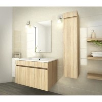 LUNA Ensemble salle de bain simple vasque L 80 cm - Décor oak sonoma