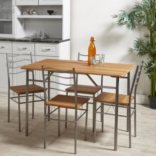 MIRABEL Ensemble table et chaises de 4 a 6 personnes contemporain en métal gris et MDF décor chene - L 110 x l 70 cm