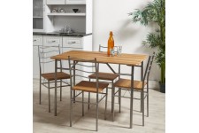 MIRABEL Ensemble table et chaises de 4 a 6 personnes contemporain en métal gris et MDF décor chene - L 110 x l 70 cm