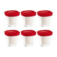 MOULINEX XF100501 Délices box - Coffret de 6 pots de yaourt en verre + couvercle rouge + égouttoir