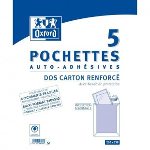 OXFOR 5 Pochettes Dos carton renforcé auto-adhésives - 26 cm x 1 cm x 33 cm
